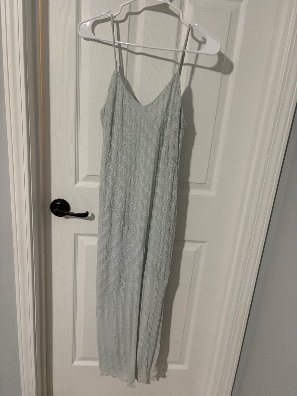 Sage Green Lace Maxi Slip Dress with Spaghetti Straps